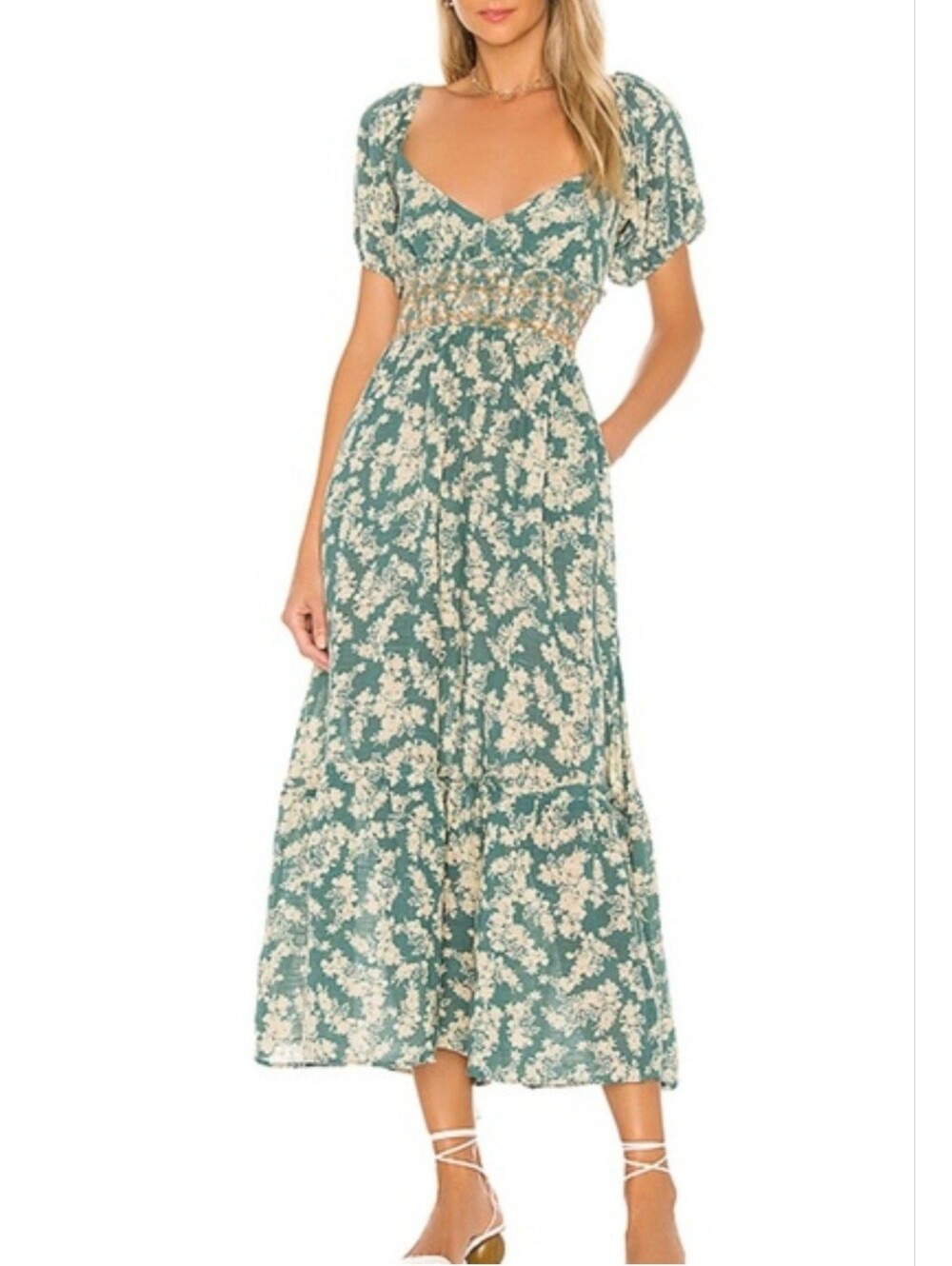 Free People Ellie Floral Print Gauze Midi Dress Size Small - Picture 7 of 7